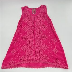 Johnny Was Pink Embroidered eyelet Tunic Top Boho spring feminine resort